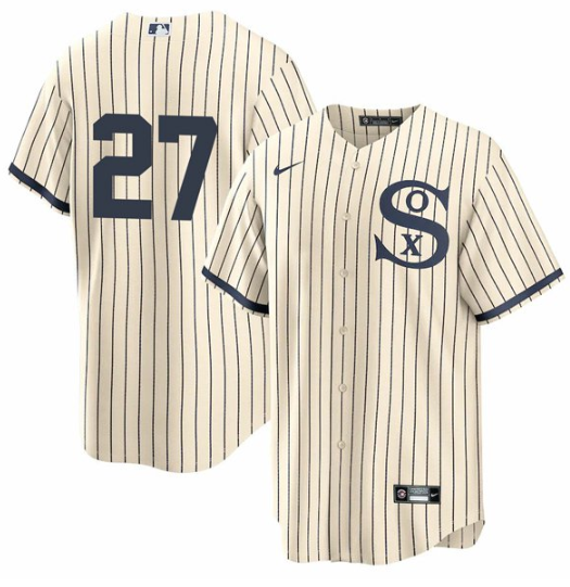 Men's Chicago White Sox #27 Lucas Giolito 2021 Cream/Navy Field of Dreams Cool Base Stitched Jersey Men's Chicago White Sox #27 Lucas Giolito 2021 Cream/Navy Field of Dreams Cool Base Stitched Jersey